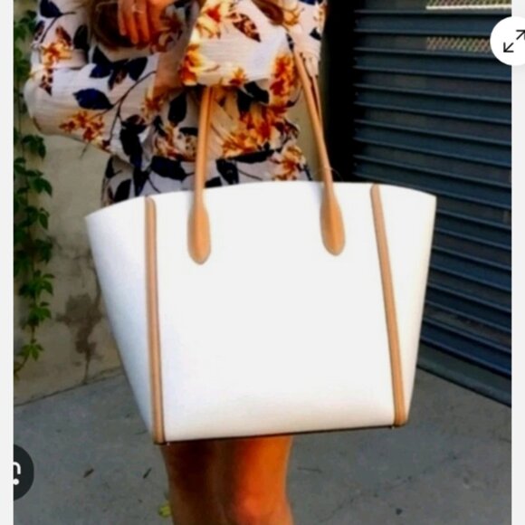 Kate Spade Foster Caroline Lane Cream White Tan Leather Bag Big Shoulder Tote - Picture 1 of 4